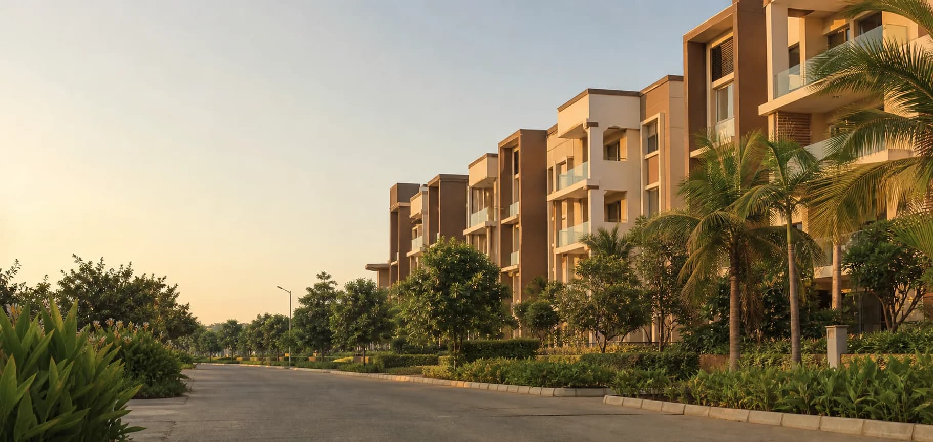 Contemporary apartment community in warm morning light